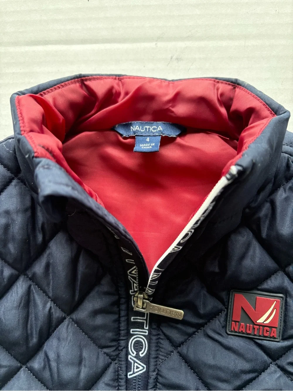 Nautica Puffer Navy Vest with Red Interior Trim Youth Size 4